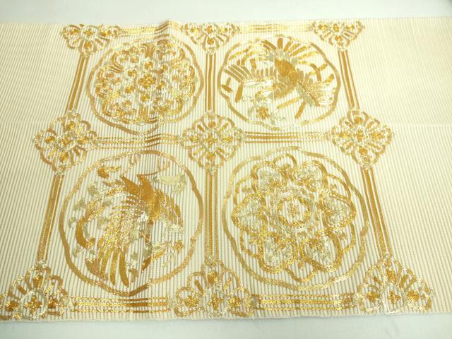 平和屋着物＊極上 夏物 絽綴れ 太鼓柄袋帯 総駒刺繍 格天井花鳥文 金糸 逸品 DZAA6774kh5