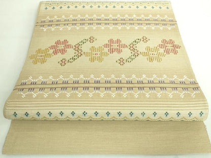 平和屋着物●極上 八寸名古屋帯 紬地 花織 横段花文 逸品 DZAA6790kh5