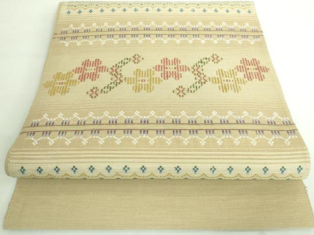 平和屋着物●極上 八寸名古屋帯 紬地 花織 横段花文 逸品 DZAA6790kh5