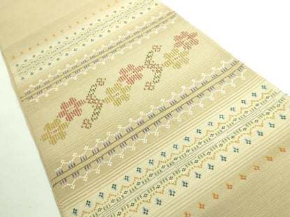 平和屋着物●極上 八寸名古屋帯 紬地 花織 横段花文 逸品 DZAA6790kh5