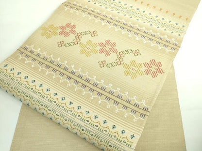 平和屋着物●極上 八寸名古屋帯 紬地 花織 横段花文 逸品 DZAA6790kh5
