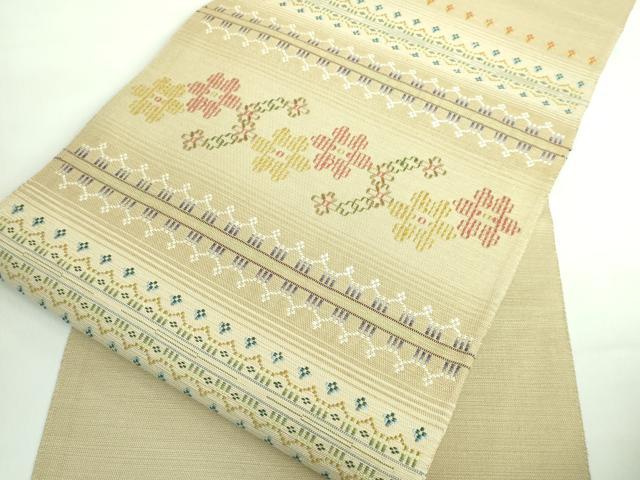 平和屋着物●極上 八寸名古屋帯 紬地 花織 横段花文 逸品 DZAA6790kh5