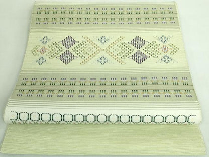 平和屋着物■極上　八寸名古屋帯　紬地　花織　横段文　逸品　DZAA6791kh5