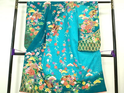 平和屋本店■極上　七五三　女の子　7歳　祝着・袋帯セット　花毬文　金彩　逸品　DZAA6802kh5