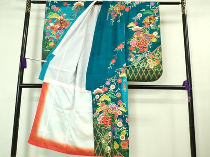 平和屋本店■極上　七五三　女の子　7歳　祝着・袋帯セット　花毬文　金彩　逸品　DZAA6802kh5