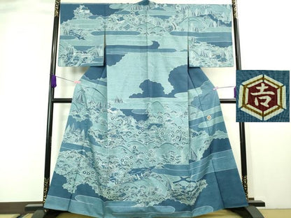 平和屋本店■極上　和染紅型 栗山紅型 栗山吉三郎 石川県指定無形文化財 牛首紬 白山工房 手織り 訪問着　風景花文　逸品　DZAA6810kh5