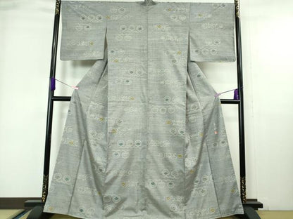 平和屋本店■極上　和染紅型　栗山紅型　栗山吉三郎　紬　花唐草文　逸品　未使用　DZAA6813kh5