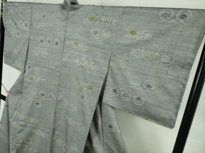 平和屋本店■極上　和染紅型　栗山紅型　栗山吉三郎　紬　花唐草文　逸品　未使用　DZAA6813kh5