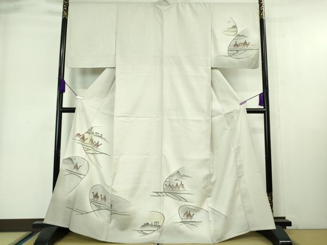 平和屋着物▽極上 訪問着 単衣 紬地 シルクロード ラクダ 逸品 DZAA6815kh5