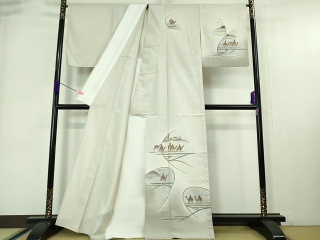 平和屋着物▽極上 訪問着 単衣 紬地 シルクロード ラクダ 逸品 DZAA6815kh5
