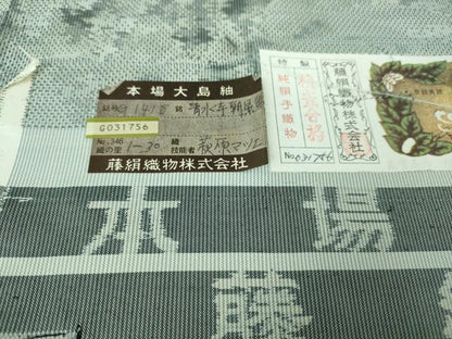 平和屋着物■極上　都喜ヱ門　本場大島紬　単衣　清水寺朝景色　畑仲別織　藤絹織物謹製　証紙付き　逸品　未使用　DZAA6821kh5