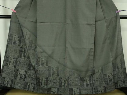 平和屋着物▽極上 本塩沢 訪問着 単衣 古代人物壁画文様 逸品 DZAA6822kh5