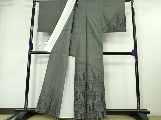 平和屋着物▽極上 本塩沢 訪問着 単衣 古代人物壁画文様 逸品 DZAA6822kh5