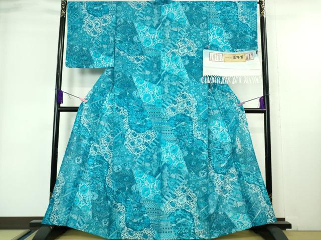 平和屋本店■希少 夏物 石川県指定無形文化財 夏牛首紬 白山工房 手織 前田仁仙 仁仙更紗 まるやま扱い 証紙付き 逸品 未使用　DZAA6823kh5