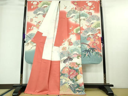 平和屋本店■極上　十日町　加賀草木友禅の第一人者　田村哲彦　振袖　飛鶴松竹梅　暈し染め　阪急百貨店扱い　逸品　未使用　DZAA6826kh5
