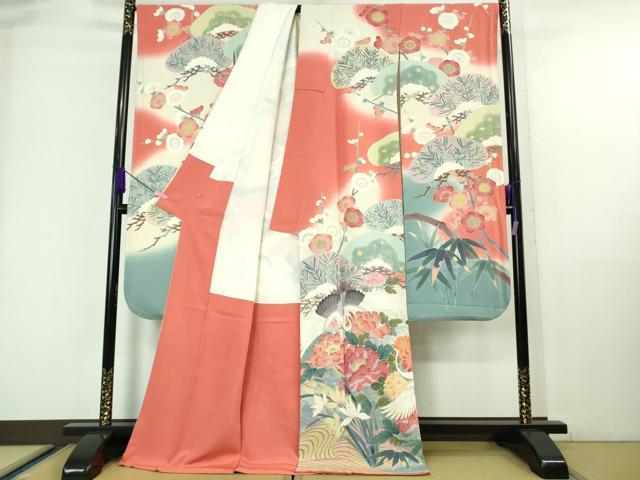 平和屋本店■極上　十日町　加賀草木友禅の第一人者　田村哲彦　振袖　飛鶴松竹梅　暈し染め　阪急百貨店扱い　逸品　未使用　DZAA6826kh5