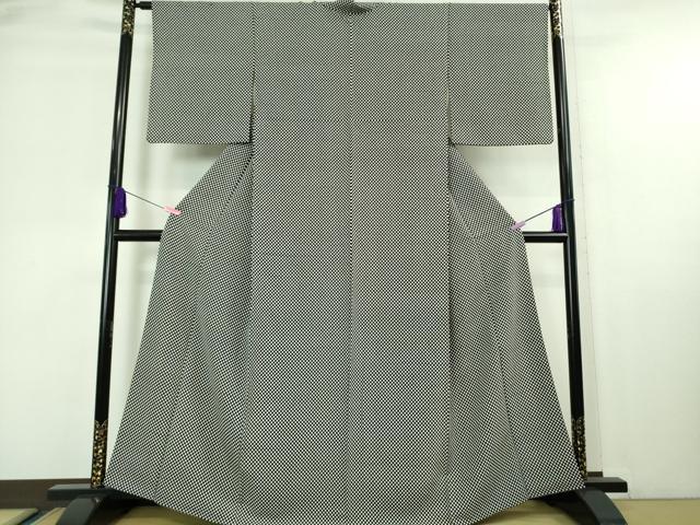 平和屋着物●極上 小紋 市松文様 鬼しぼ縮緬 逸品 DZAA6830kh5