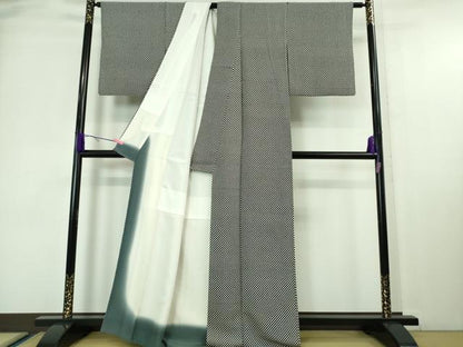 平和屋着物●極上 小紋 市松文様 鬼しぼ縮緬 逸品 DZAA6830kh5