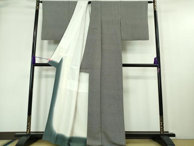 平和屋着物●極上 小紋 市松文様 鬼しぼ縮緬 逸品 DZAA6830kh5