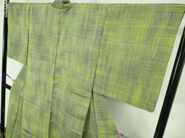 平和屋着物■極上　小紋　単衣　若草色×紅掛花色　逸品　DZAA6835kh5