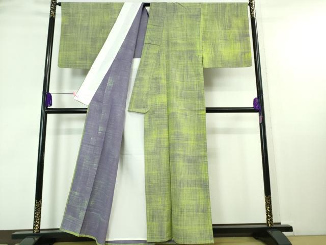 平和屋着物■極上　小紋　単衣　若草色×紅掛花色　逸品　DZAA6835kh5