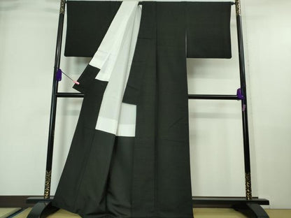 平和屋着物■極上　結城紬　色無地　黒地　逸品　DZAA6836kh5