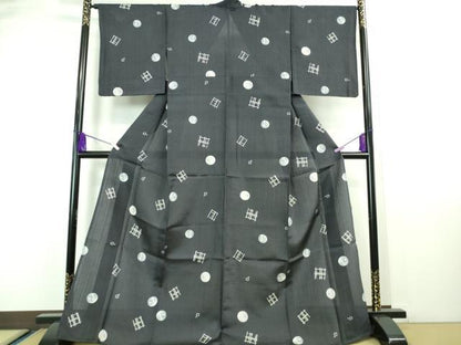 平和屋着物＊極上 夏物 小紋 縦絽 キリン 青褐色地 やまと誂製 逸品 DZAA6838kh5