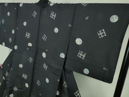 平和屋着物＊極上 夏物 小紋 縦絽 キリン 青褐色地 やまと誂製 逸品 DZAA6838kh5