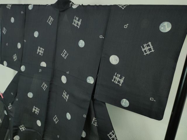 平和屋着物＊極上 夏物 小紋 縦絽 キリン 青褐色地 やまと誂製 逸品 DZAA6838kh5