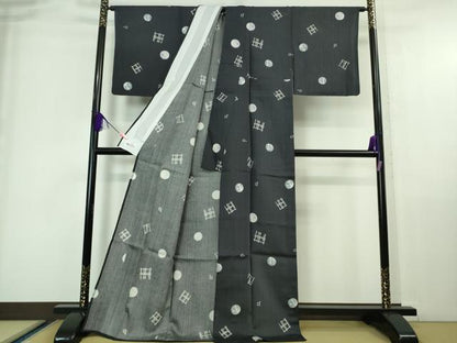 平和屋着物＊極上 夏物 小紋 縦絽 キリン 青褐色地 やまと誂製 逸品 DZAA6838kh5