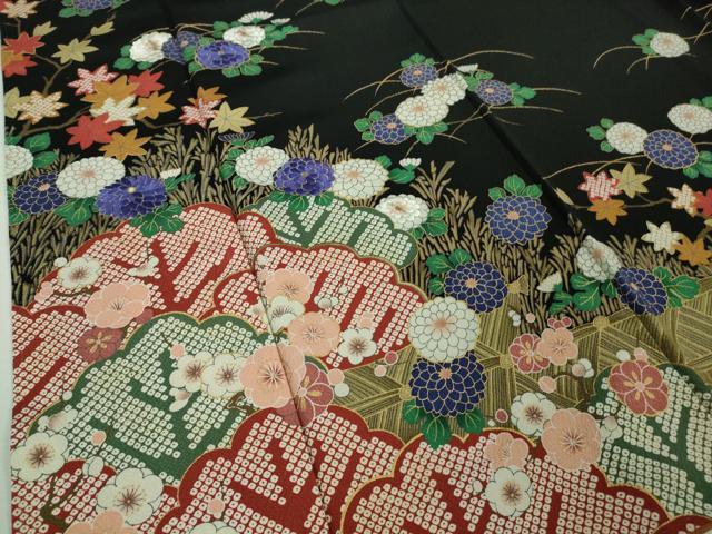 平和屋着物■極上　ファッションデザイナー 花井幸子　訪問着　刺繍　梅菊楓　黒地　金彩　三越扱い　逸品　DZAA6842kh5