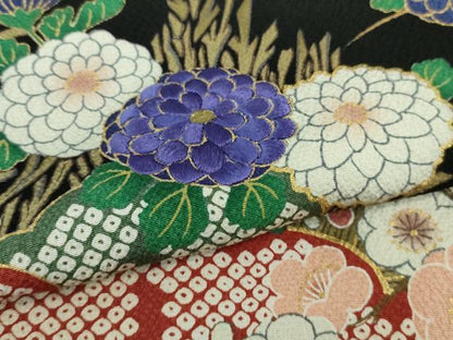 平和屋着物■極上　ファッションデザイナー 花井幸子　訪問着　刺繍　梅菊楓　黒地　金彩　三越扱い　逸品　DZAA6842kh5