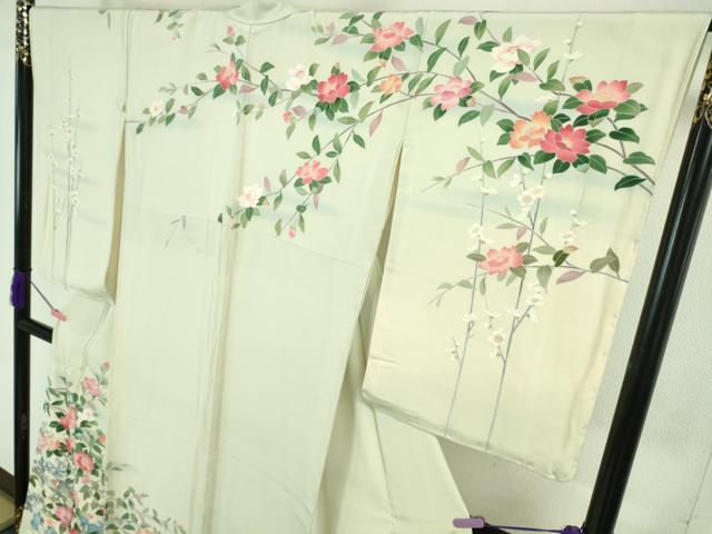 平和屋着物●極上 十日町友禅作家 岡村蒼風 訪問着 枝花文 白緑色地 暈し染め 逸品 DZAA6846kh5