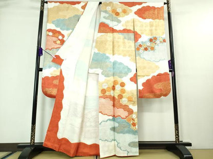 平和屋本店■極上　創業460年・千總　振袖　駒刺繍　絞り　雲取り吉祥花文　金彩　高島屋扱い　逸品　DZAA6847kh5