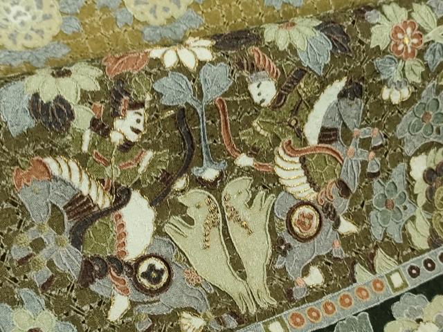 平和屋本店■極上　中国三大刺繍　スワトウ刺繍　汕頭刺繍　訪問着　双鳥正倉院花文　金糸　逸品　DZAA6859kh5