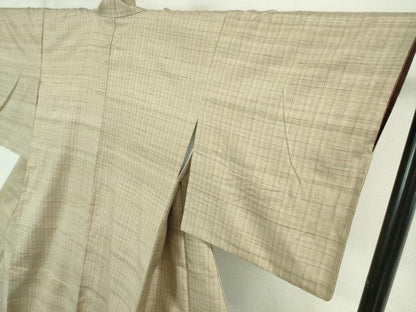 平和屋本店●希少　人間国宝　志村ふくみ　紬　格子　練色地　逸品　DZAA6861kh5