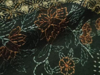 平和屋本店■極上　本場大島紬　刺し子　総刺繍　切嵌　名物裂花文　褐返色地　やまと誂製　逸品　未使用　DZAA6866kh5