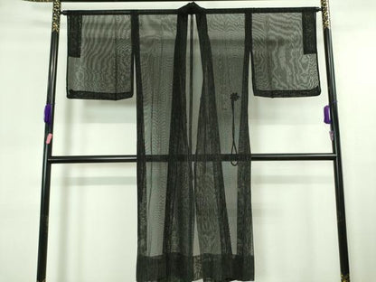 平和屋着物▽極上 道中着 スリーシーズン 塵除け ロング丈 紗 枝垂れ柳 黒地 逸品 DZAA6870kh5