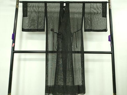 平和屋着物▽極上 道中着 スリーシーズン 塵除け ロング丈 紗 枝垂れ柳 黒地 逸品 DZAA6870kh5
