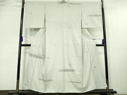平和屋着物●希少 西陣織 天平初年創始の京の老舗 洛陽織物 訪問着 お召地 縫取プラチナ箔 松葉 銀糸 反端付き 逸品 未使用 DZAA6881kh5