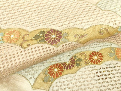 平和屋本店■極上　中国三大刺繍 スワトウ刺繍 汕頭刺繍 訪問着　駒刺繍　作家物　雲重ね宝尽くし花文　金糸　反端付き　逸品　DZAA6889kh5