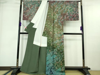 平和屋本店■極上　中国三大刺繍　相良刺繍　訪問着　おぼろ染め　襲絞り　立波文　暈し染め　金通し地　逸品　未使用　DZAA6892kh5