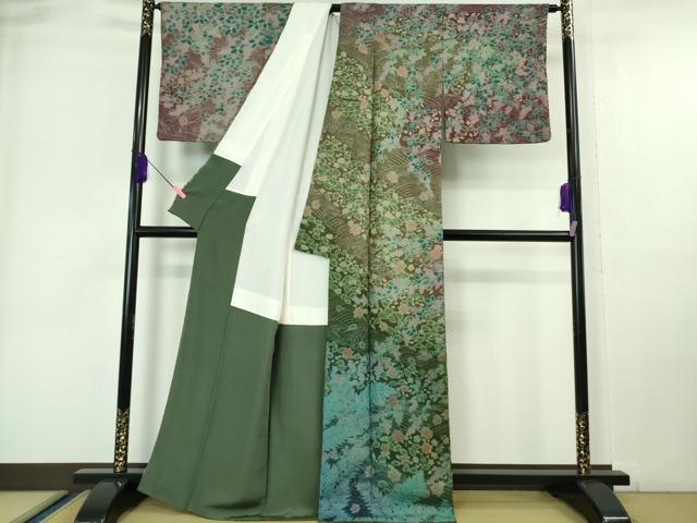 平和屋本店■極上　中国三大刺繍　相良刺繍　訪問着　おぼろ染め　襲絞り　立波文　暈し染め　金通し地　逸品　未使用　DZAA6892kh5