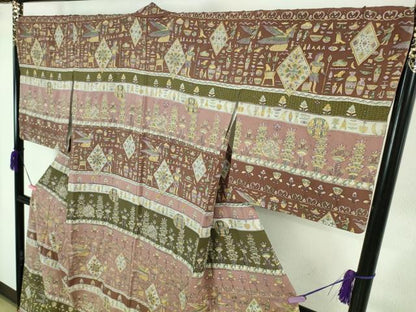 平和屋本店■極上　中国三大刺繍　スワトウ刺繍　汕頭刺繍　訪問着　古代人物壁画文様　金糸　逸品　DZAA6894kh5