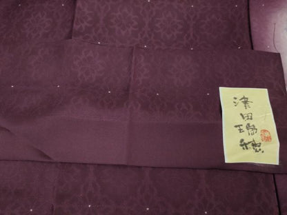 平和屋着物●極上 水蝋染技法 画家 津田瑞穂 お召 花繋ぎ地紋 紫紺色地 銀糸 逸品 未使用 DZAA6937kh5