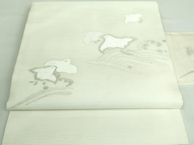 平和屋着物■極上　夏物　九寸名古屋帯　立波に千鳥　蒸栗色地　銀糸　逸品　DZAA6960kh5