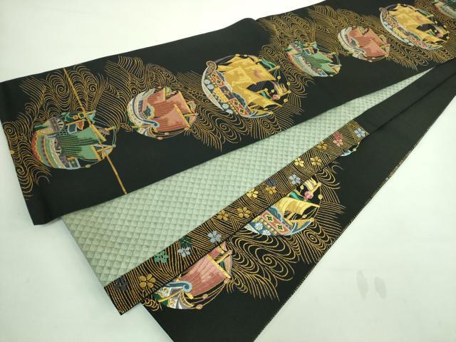 平和屋着物■極上　六通柄袋帯　唐織　舟　黒地　金銀糸　逸品　DZAA7017kh5