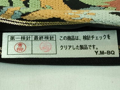 平和屋着物●極上「美しいキモノ」お馴染みのメーカー となみ織物 仙福屋宗介 六通柄袋帯 唐織 花鳥文 黒地 証紙付き 逸品 DZAA7021kh5