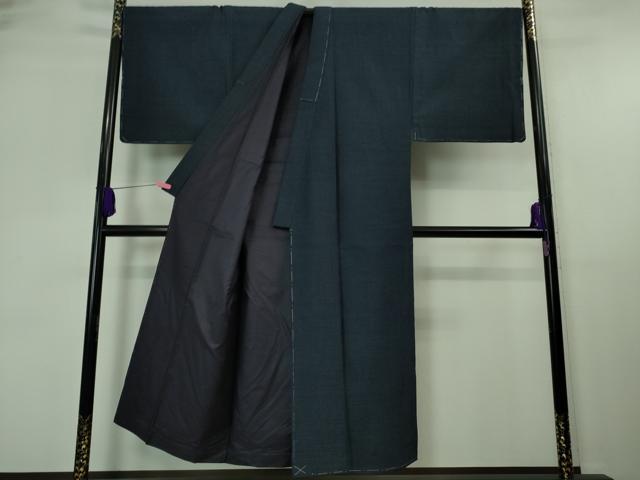 平和屋着物■極上　男性 結城紬 アンサンブル 長襦袢(袷)3点セット　キングサイズ　100亀甲　総詰め　濃藍色地　逸品　未使用　DZAA7069kh5