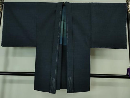 平和屋着物■極上　男性 結城紬 アンサンブル 長襦袢(袷)3点セット　キングサイズ　100亀甲　総詰め　濃藍色地　逸品　未使用　DZAA7069kh5